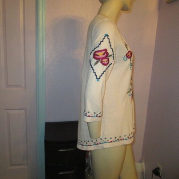 Soft Surroundings MIMOSA Blouse Size XS TOP Oversized EMBROIDERED V-Neck 3/4 - Picture 6 of 11